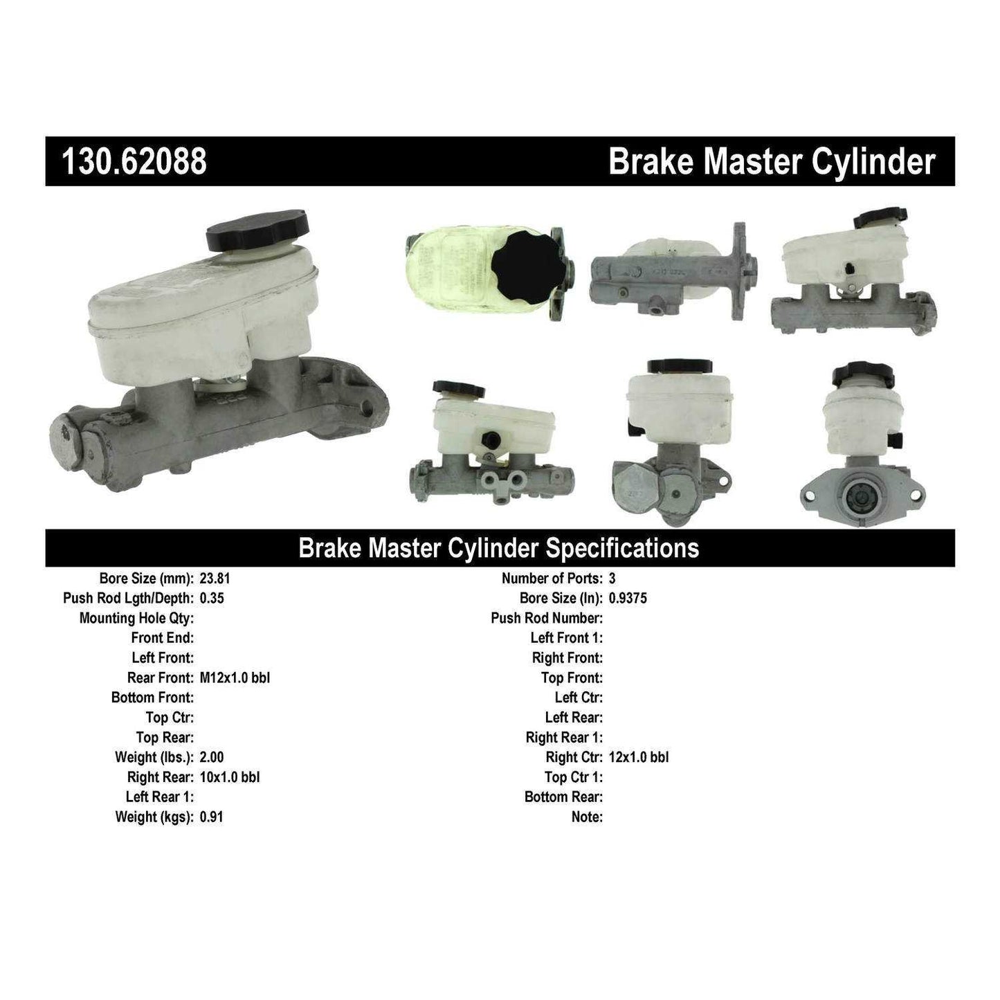 Centric Parts Brake Master Cylinder Premium with Reservoir for 1992-1996 Chevrolet Corvette 130.62088