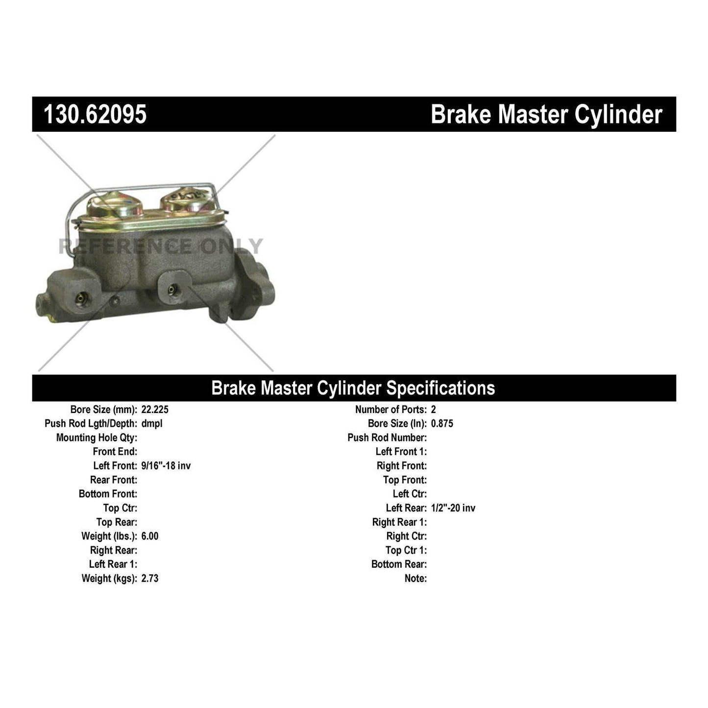 Centric Parts Brake Master Cylinder 130.62095