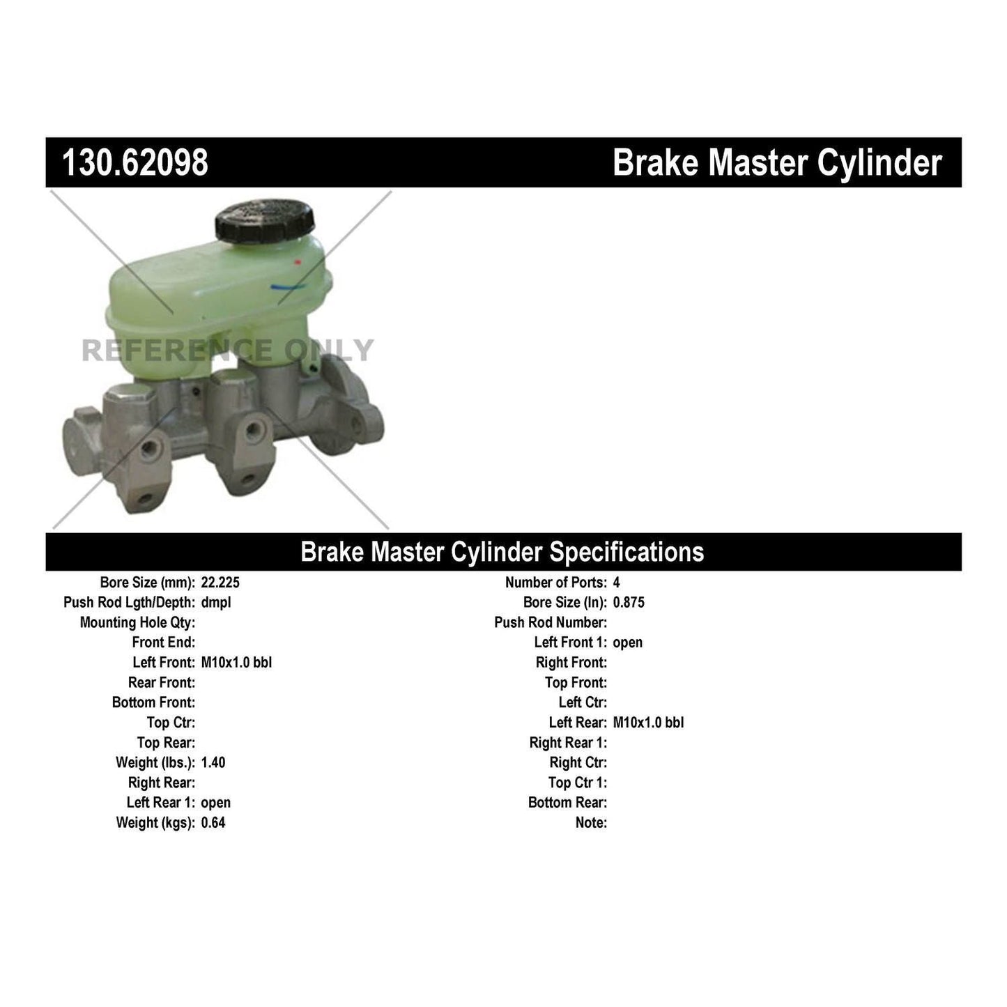Centric Parts Premium Brake Master Cylinder 130.62098