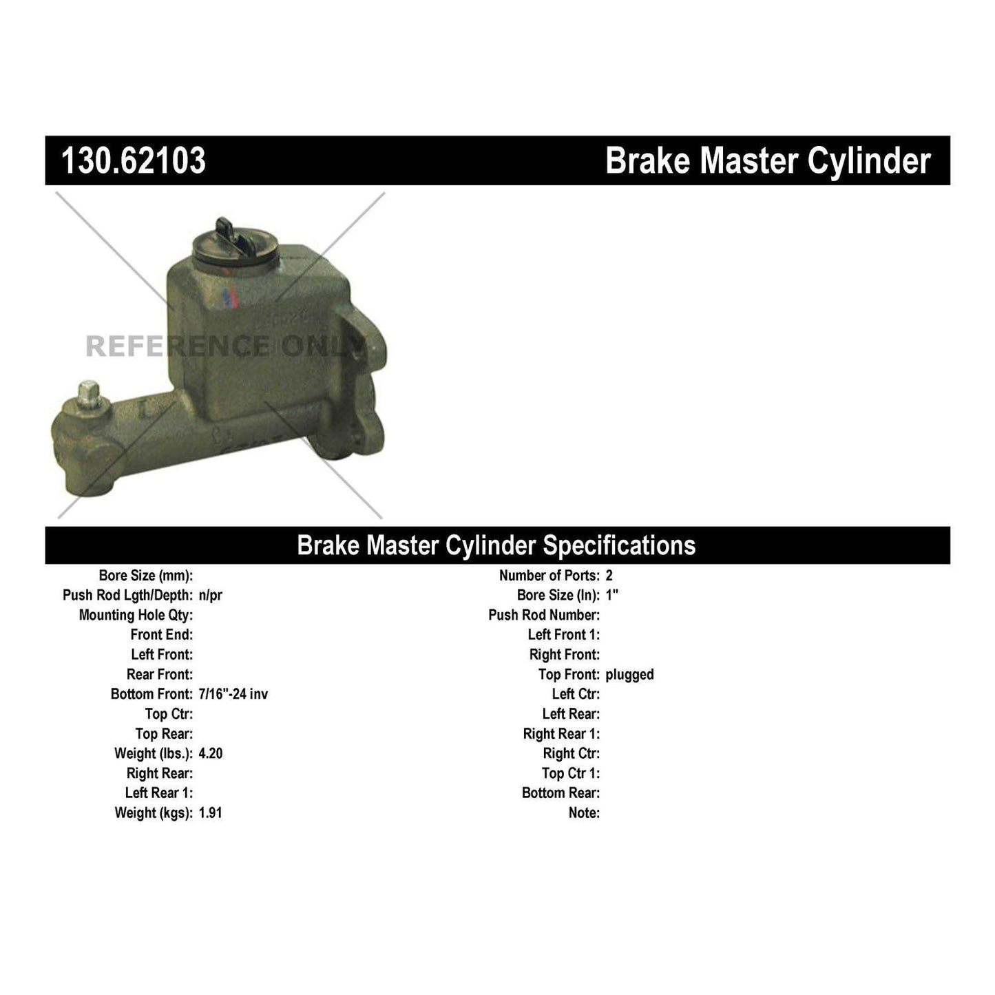 Centric Parts Brake Master Cylinder Premium for 1960-1961 Buick Electra Estate Wagon Invicta LeSabre Pontiac Bonneville Catalina Laurentian Strato-Chief Ventura 130.62103