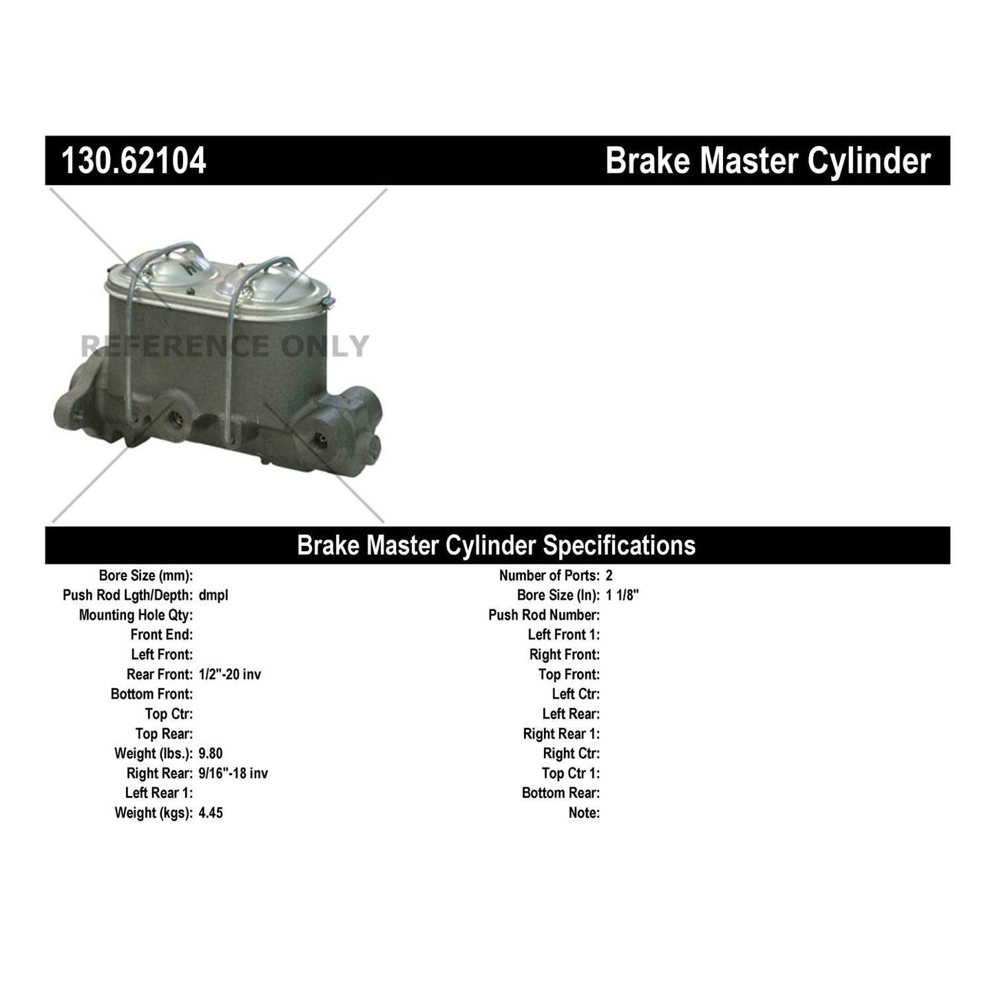 Centric Parts Premium Brake Master Cylinder 130.62104