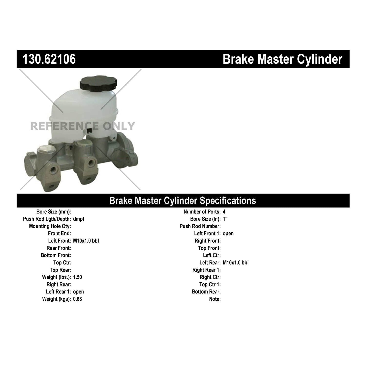 Centric Parts Premium Brake Master Cylinder 130.62106