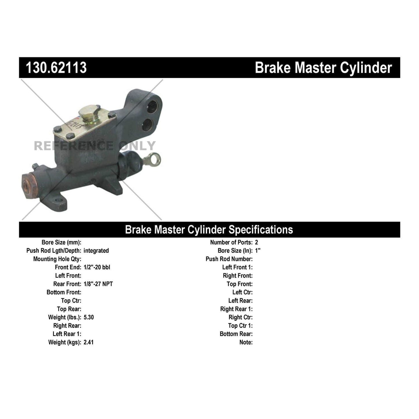 Centric Parts Premium Brake Master Cylinder for 1941-1952 Chevrolet Fleetline, Fleetmaster, Styleline Deluxe, Stylemaster Series 130.62113