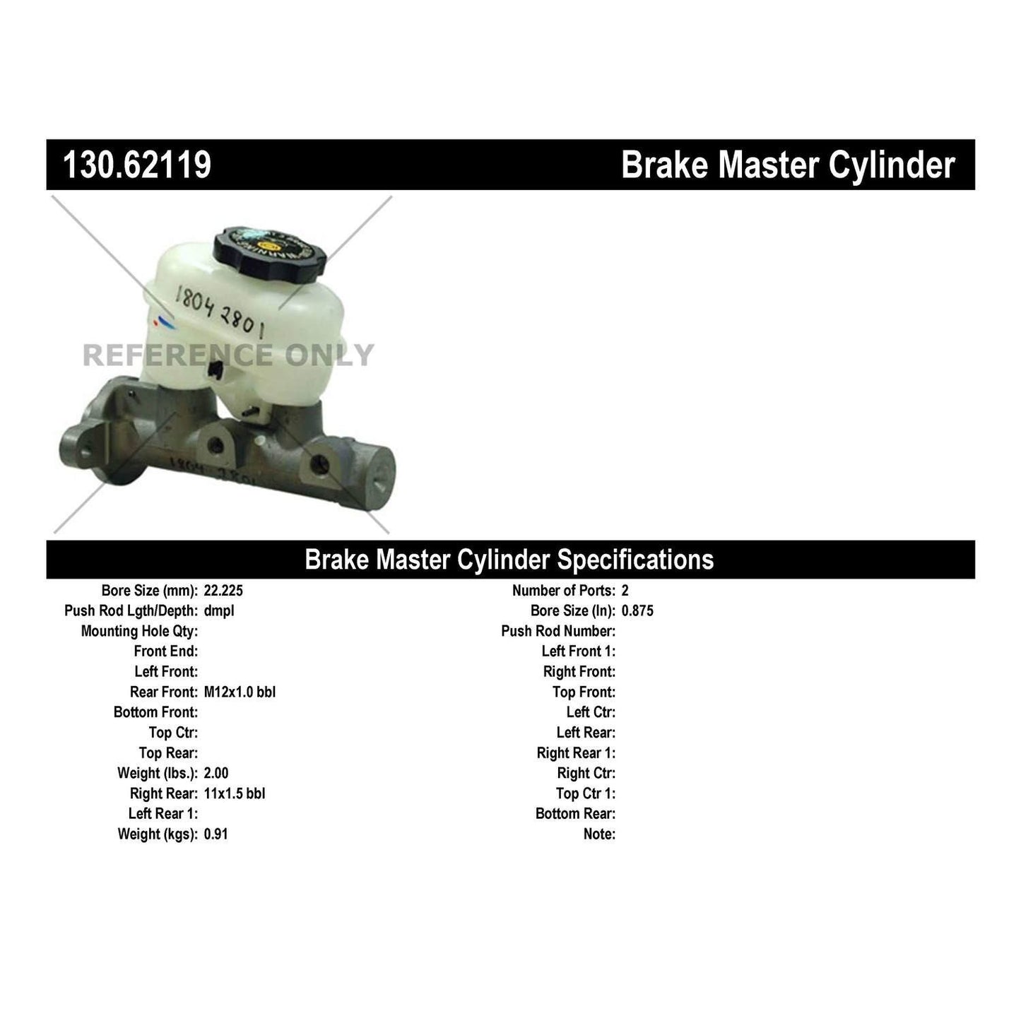 Centric Parts Brake Master Cylinder Premium for 2000-2005 Chevrolet Cavalier Pontiac Sunfire 130.62119