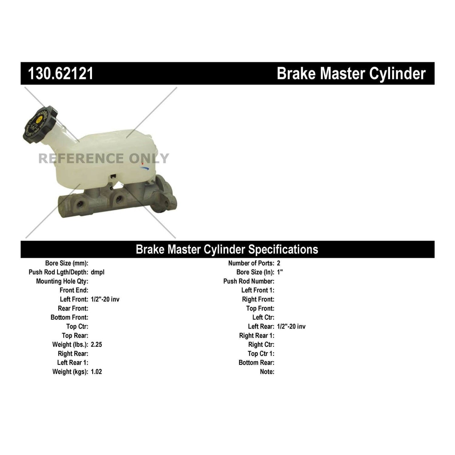 Centric Parts Brake Master Cylinder Premium for 2002-2007 Buick Rendezvous 2001-2005 Pontiac Aztek 130.62121