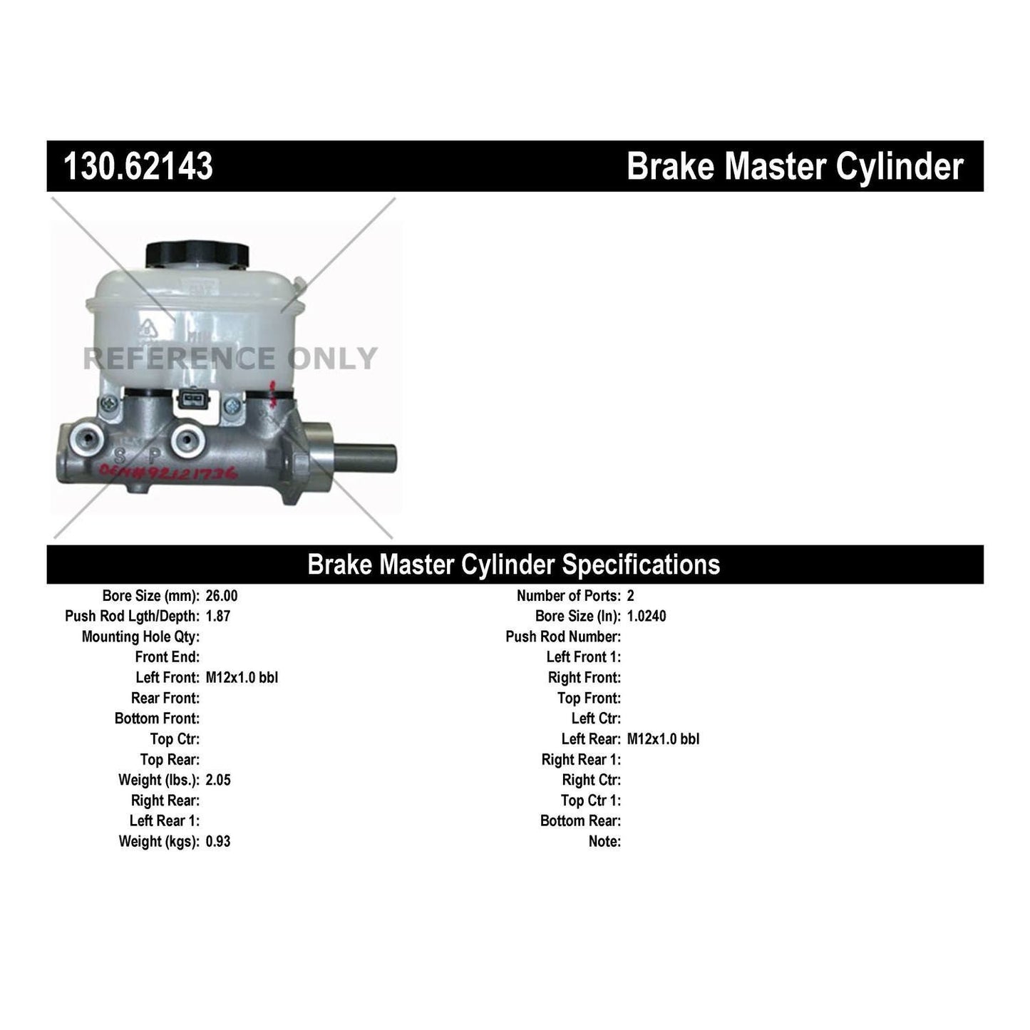 Centric Parts Premium Brake Master Cylinder 130.62143