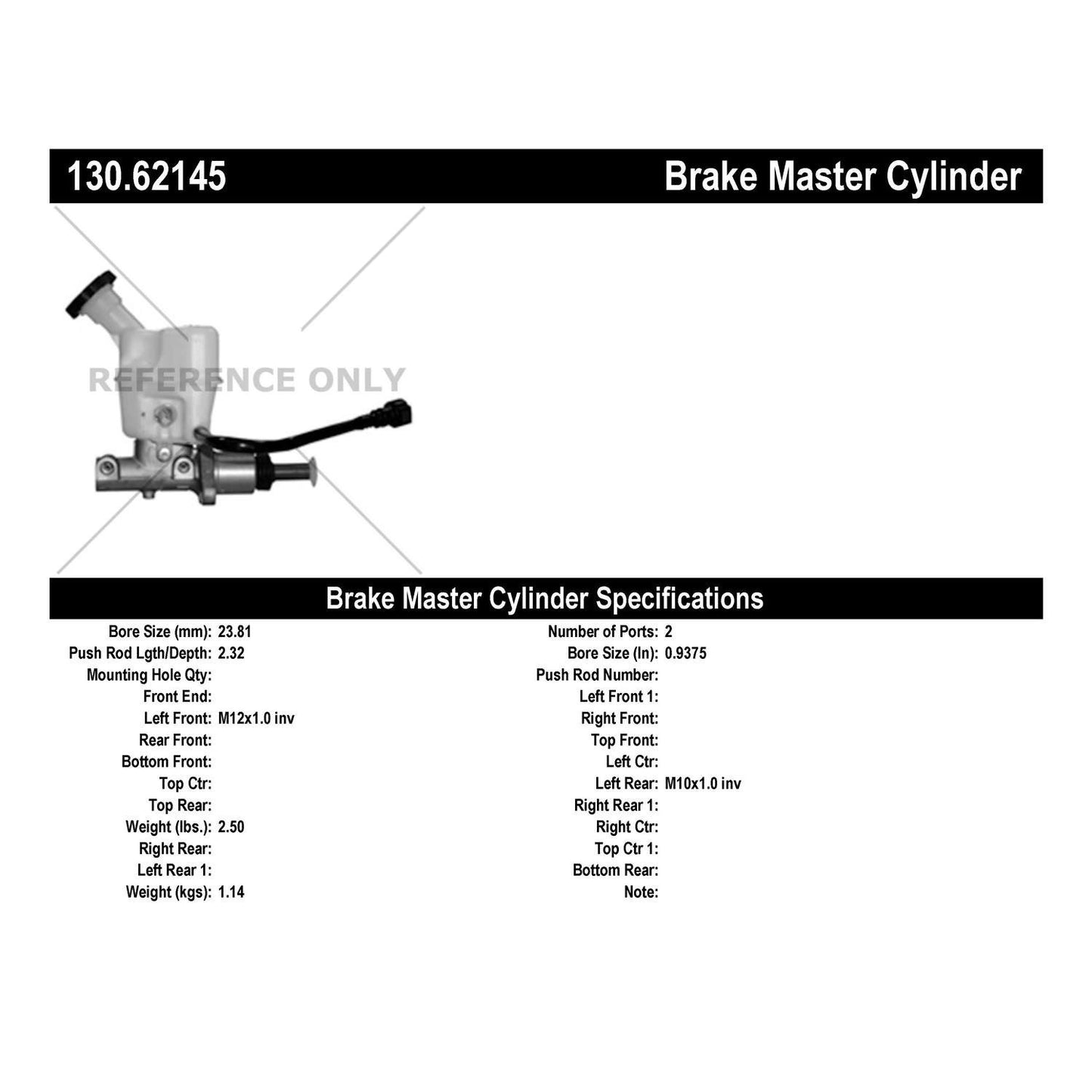 Centric Parts Brake Master Cylinder Premium with Reservoir for 2006-2008 Chevrolet HHR 130.62145