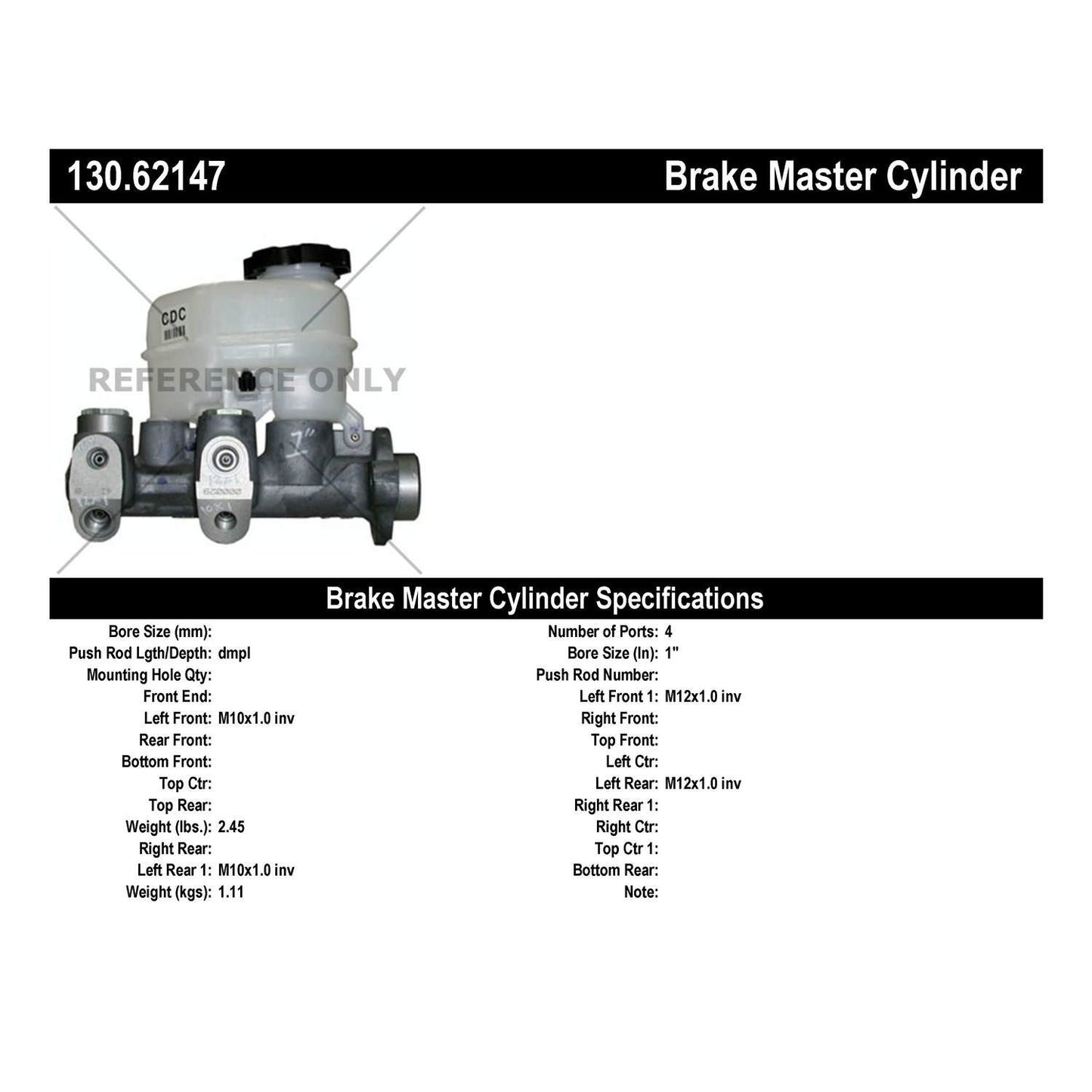 Centric Parts Premium Brake Master Cylinder for 2006-2008 Chevrolet Impala Monte Carlo 130.62147