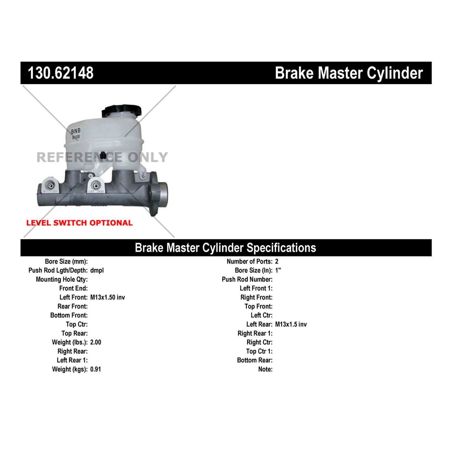 Centric Parts Premium Brake Master Cylinder for 2006-2008 Chevrolet Impala Monte Carlo 130.62148