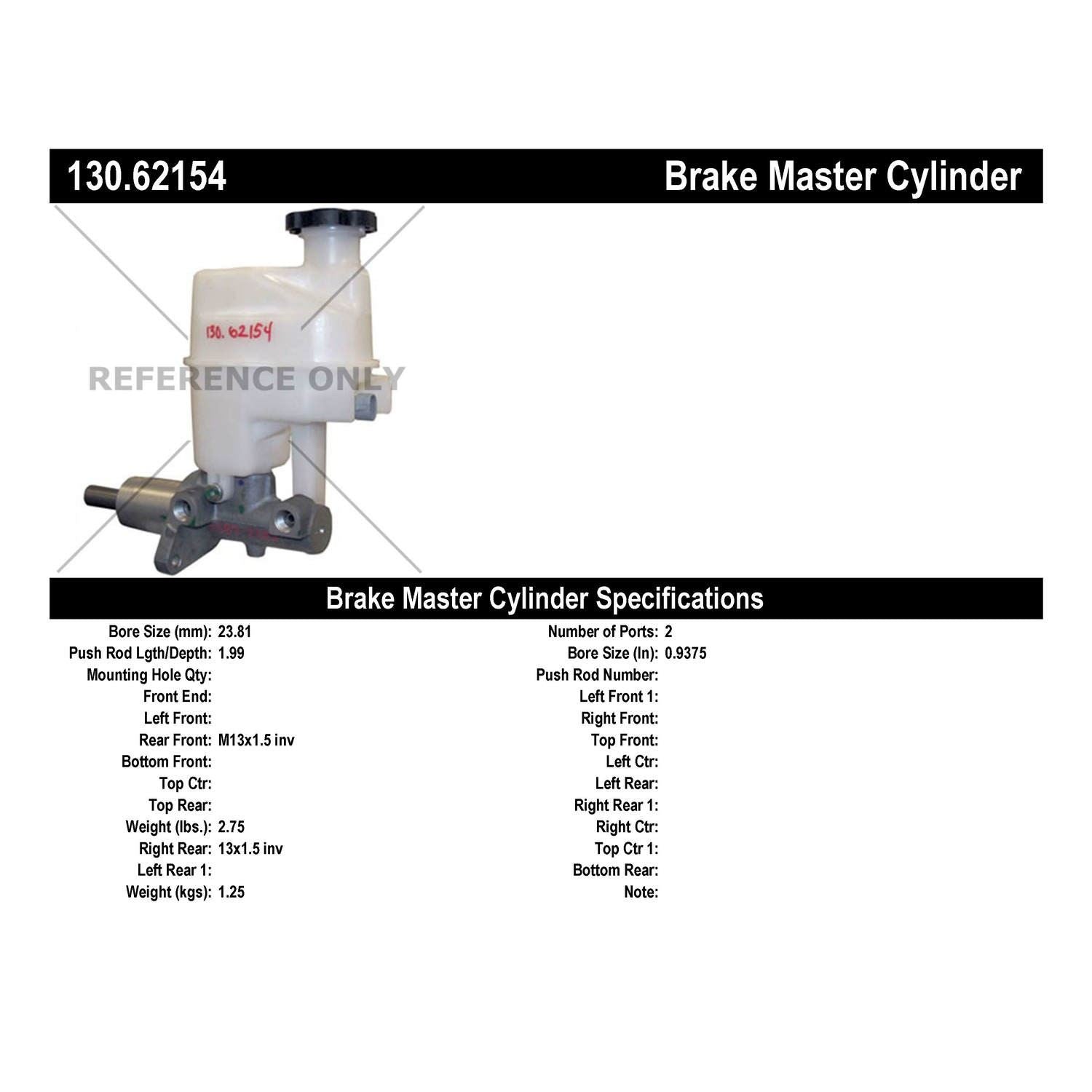 Centric Parts Premium Brake Master Cylinder 130.62154