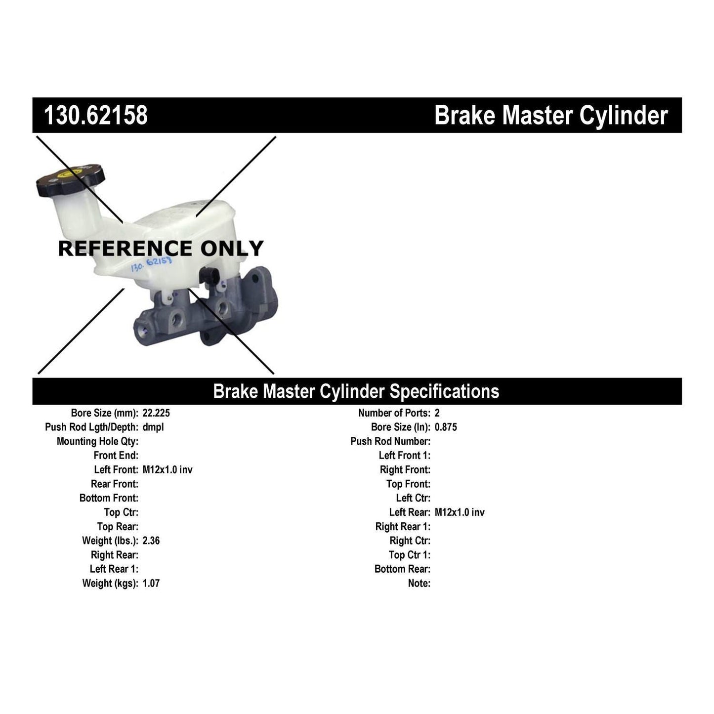 Centric Parts Premium Brake Master Cylinder 130.62158