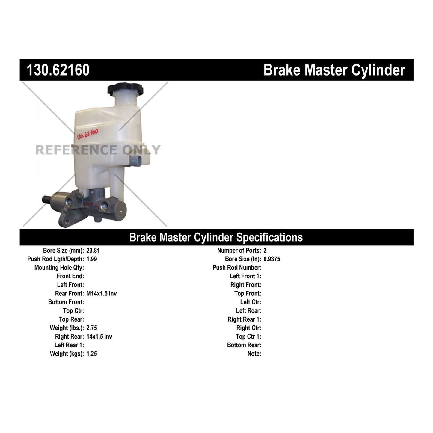 Centric Parts Brake Master Cylinder Premium for 2008-2012 Chevrolet Malibu, 2008-2010 Pontiac G6, 2008-2009 Saturn Aura 130.62160