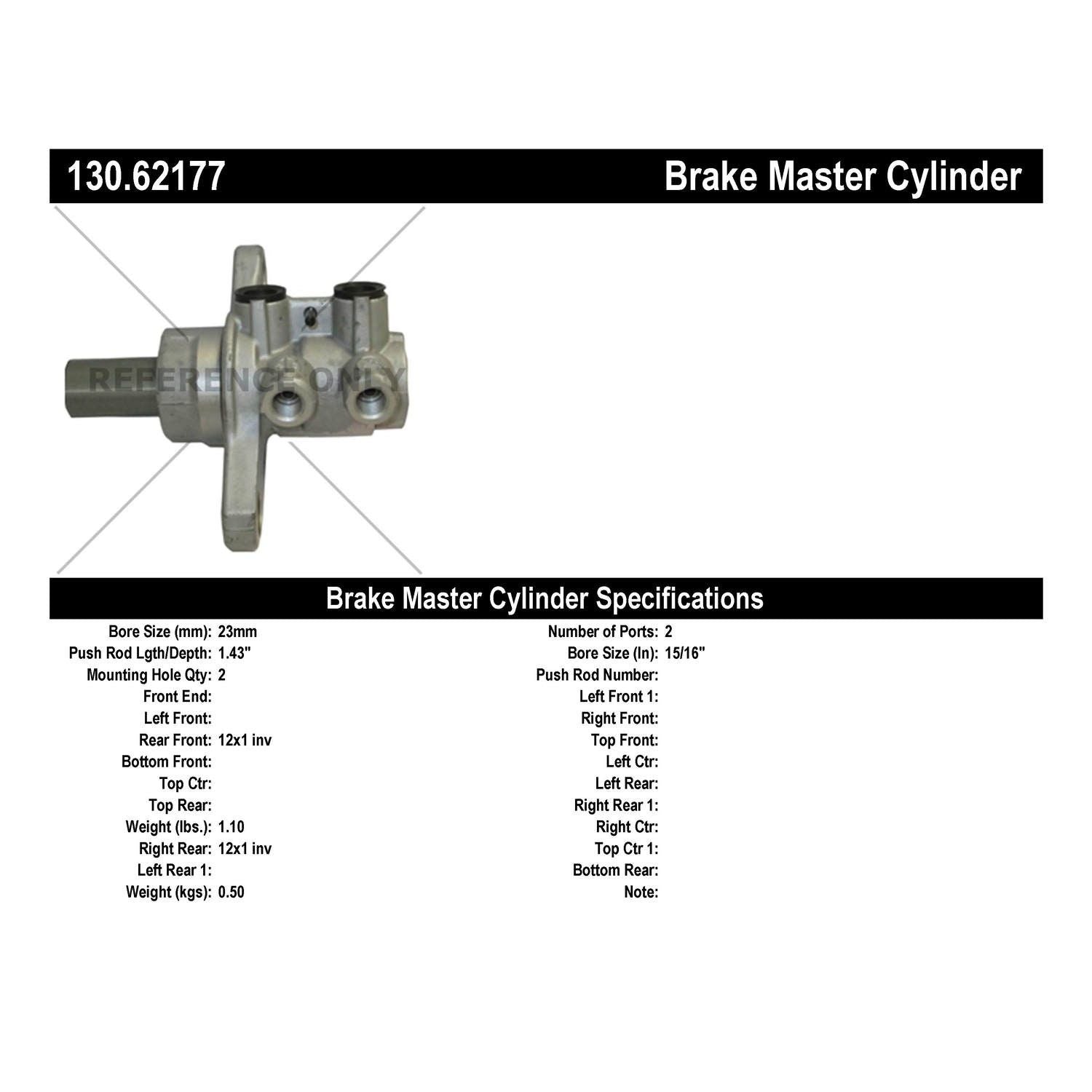 Centric Parts Premium Brake Master Cylinder 130.62177