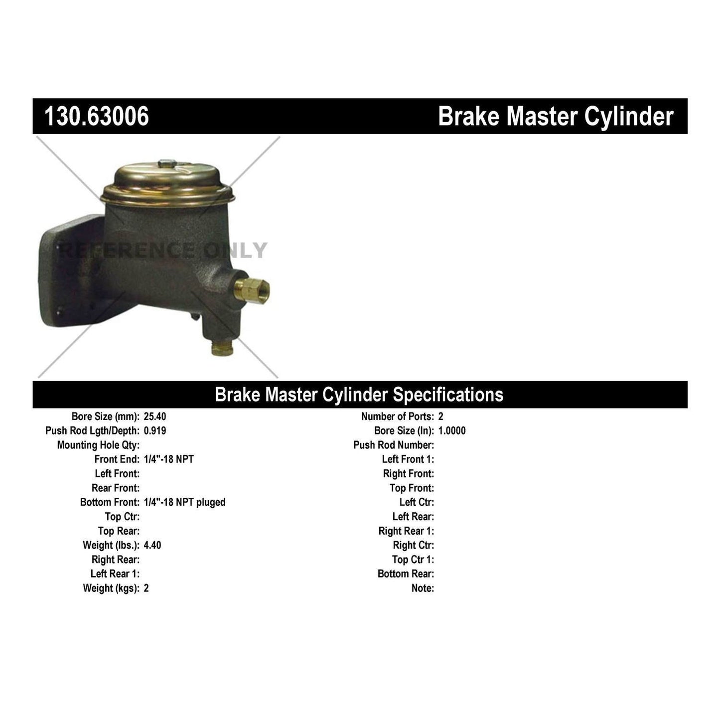 Centric Parts Premium Brake Master Cylinder for 1963-1966 Chrysler 300 Imperial Newport New Yorker 130.63006