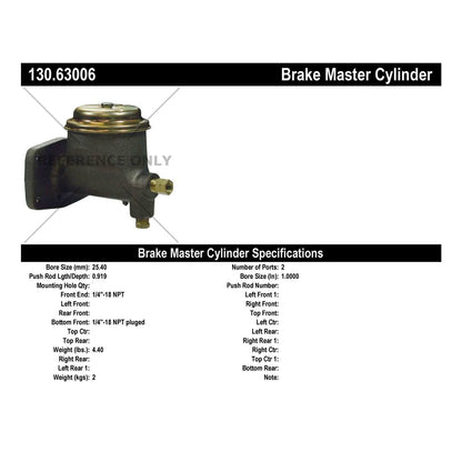 Stoptech Centric 62-66 Plymouth Belvedere / Fury Premium Brake Master Cylinder 130.63006