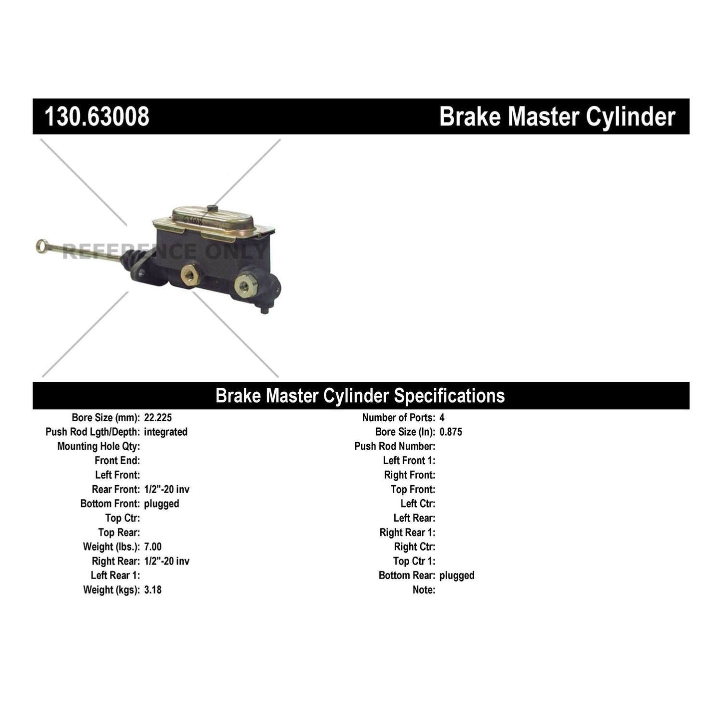 Stoptech Centric 67-71 International Scout Premium Brake Master Cylinder 130.63008