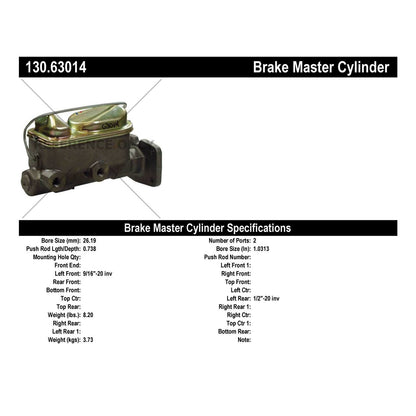 Centric Parts Premium Brake Master Cylinder for 1971-1970 Chrysler 300 and 1978-1975 Cordoba 130.63014
