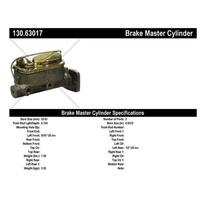 Centric Parts Premium Brake Master Cylinder for 1975-1973 Dodge Dart Plymouth Duster Scamp Valiant 130.63017