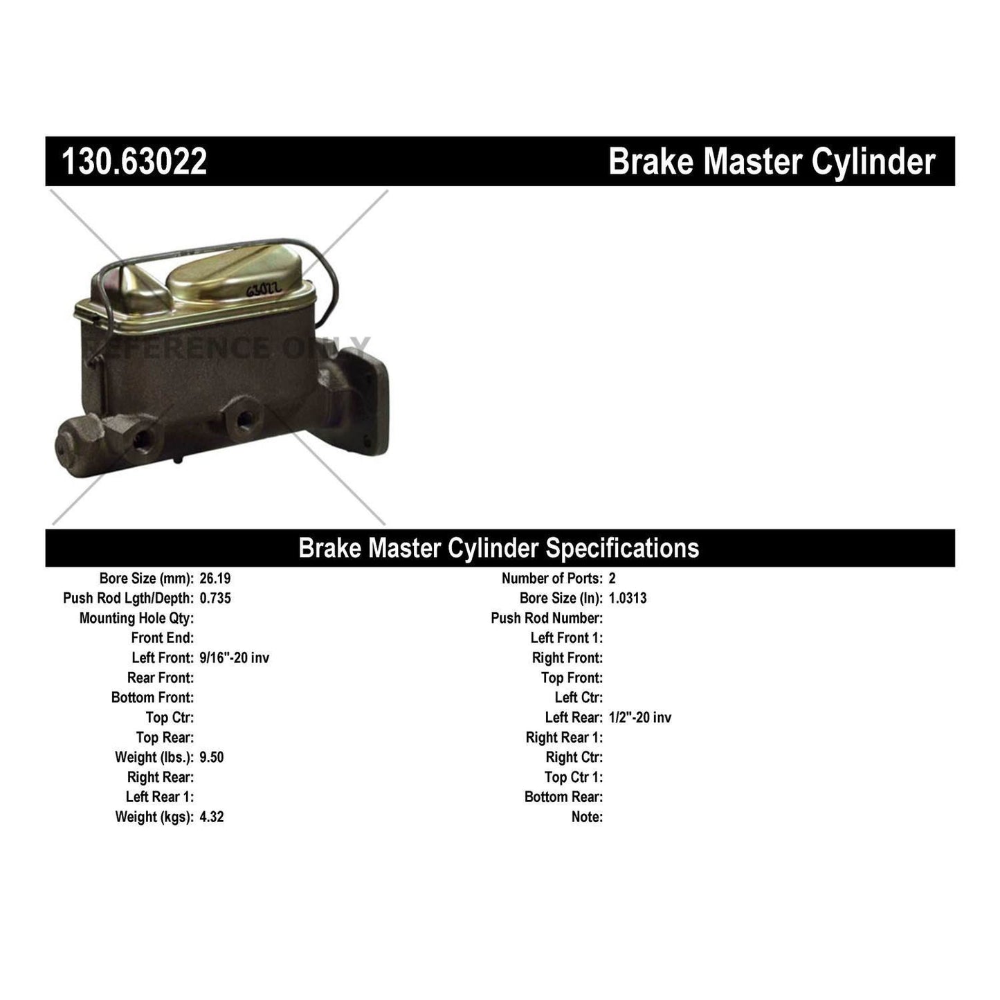 Centric Parts Premium Brake Master Cylinder for 1974-1979 Chrysler Newport New Yorker Town & Country Dodge B100 B200 D100 D150 D300 130.63022