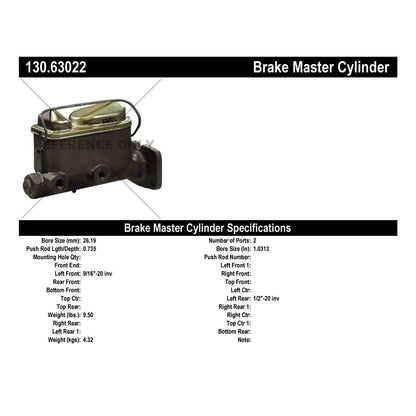 Centric Parts Premium Brake Master Cylinder for 1974-1979 Chrysler Newport New Yorker Town & Country Dodge B100 B200 D100 D150 D300 130.63022