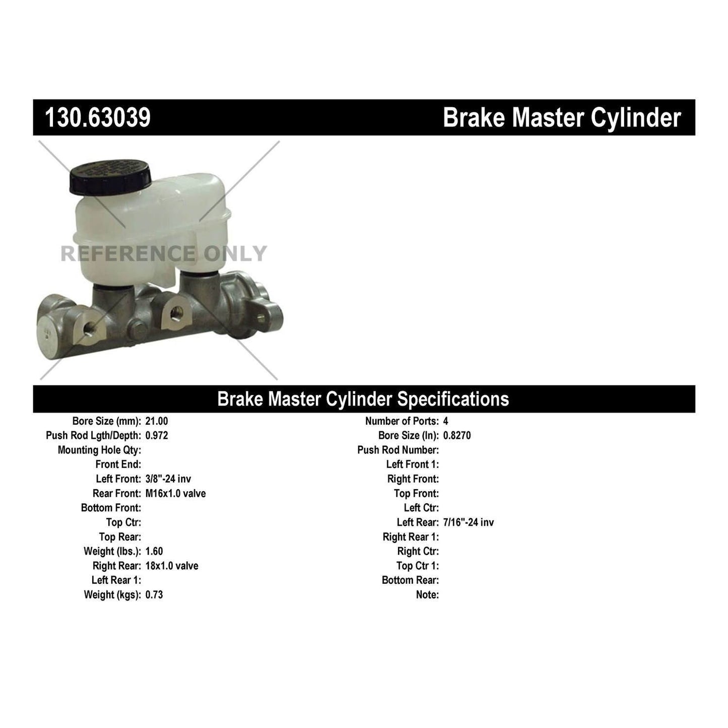 Centric Parts Brake Master Cylinder 130.63039