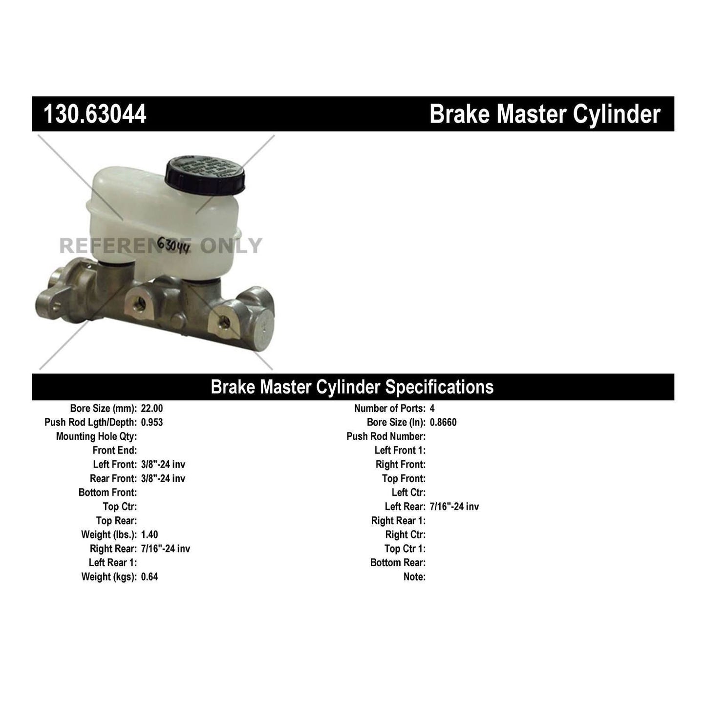 Centric Parts Brake Master Cylinder Premium 130.63044