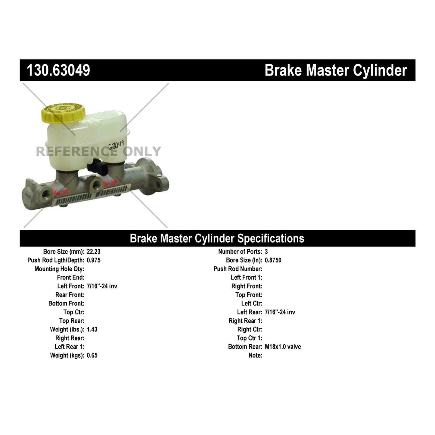 Centric Parts Premium Brake Master Cylinder 130.63049