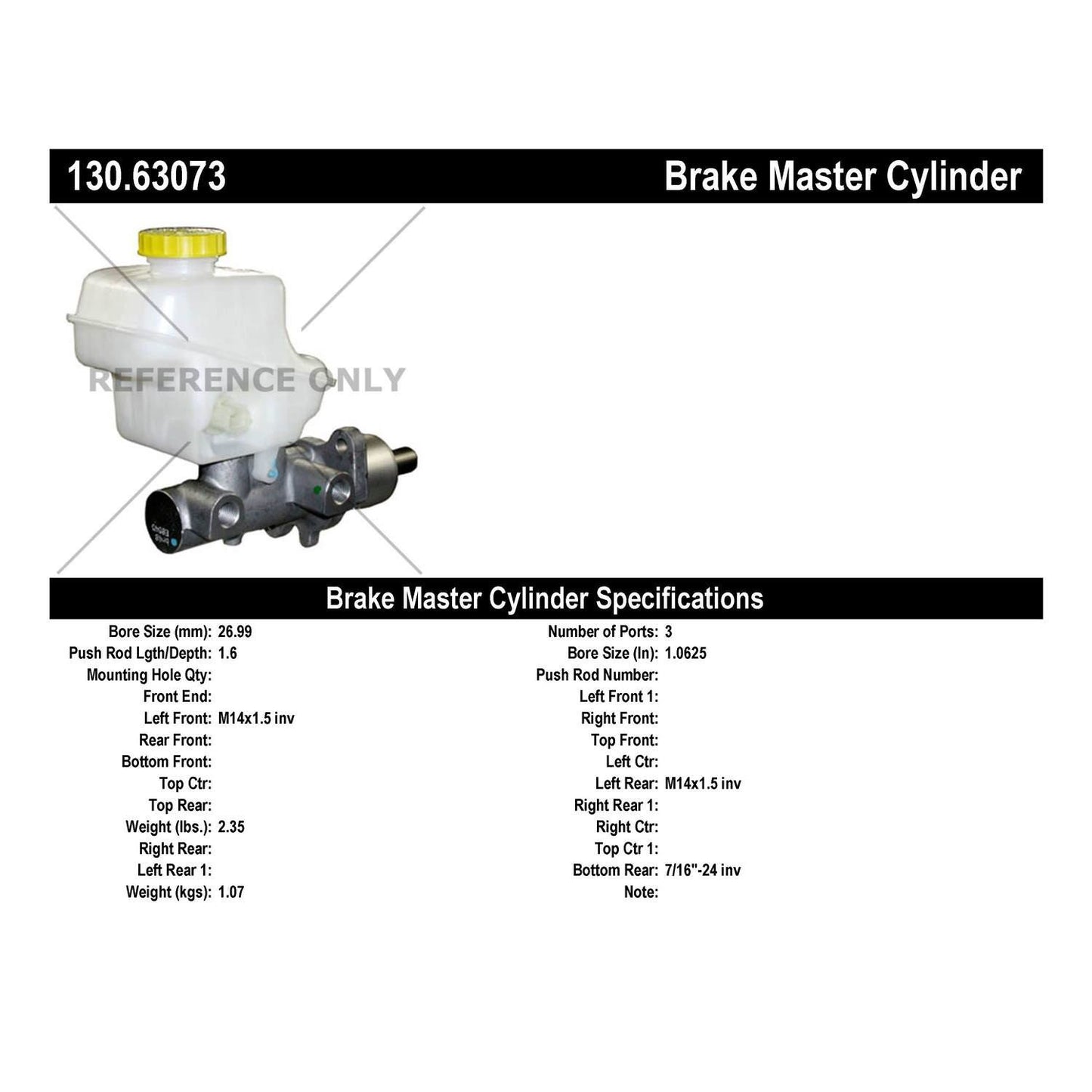 Centric Parts Brake Master Cylinder Premium for OEM fit 130.63073
