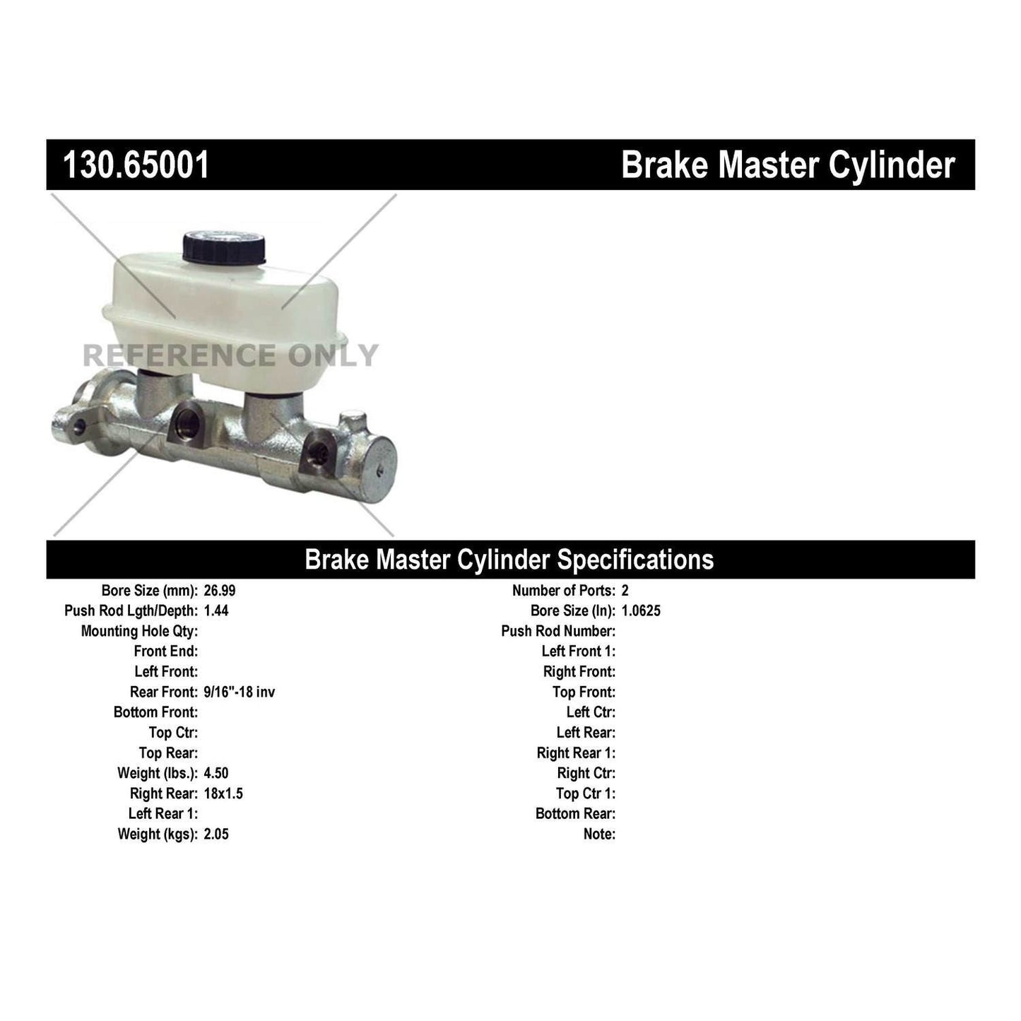 Centric Parts Brake Master Cylinder Premium for OEM replacement 130.65001