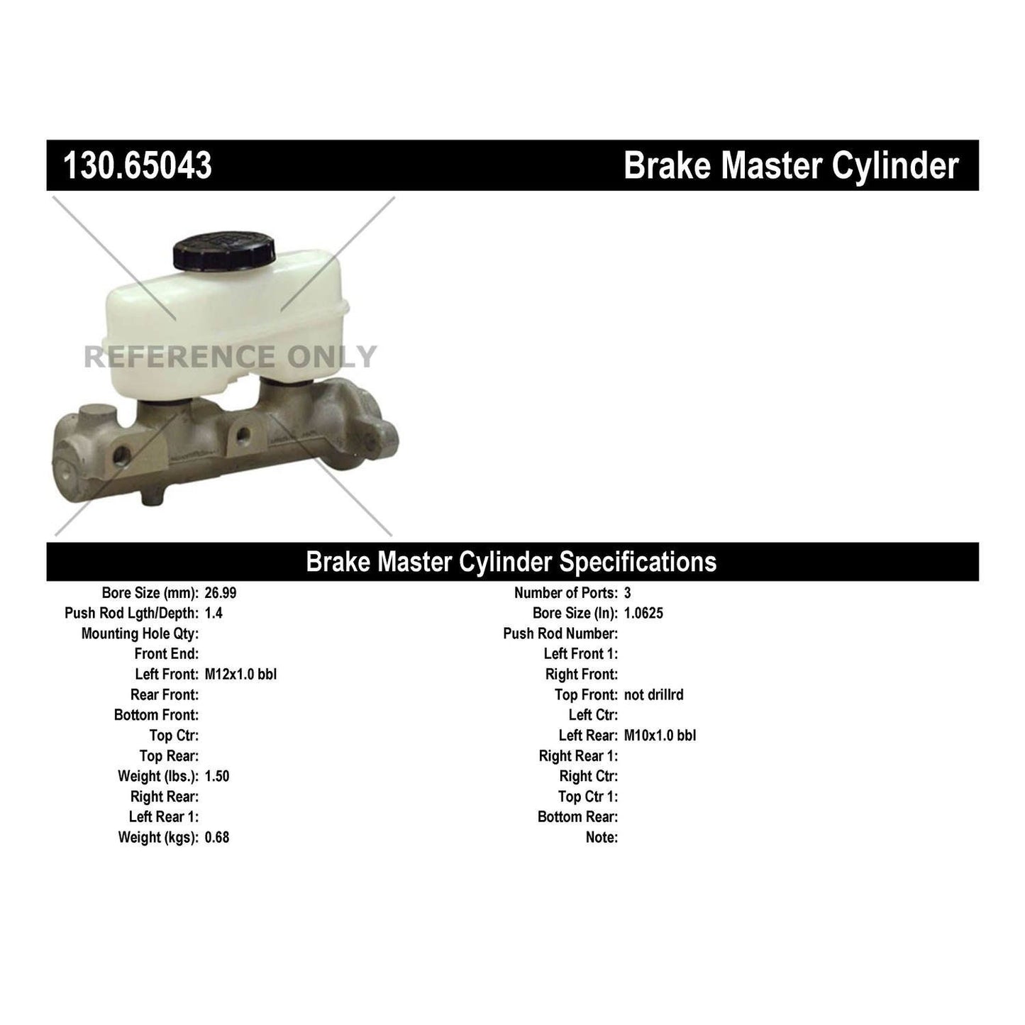 Centric Parts Brake Master Cylinder Premium 130.65043