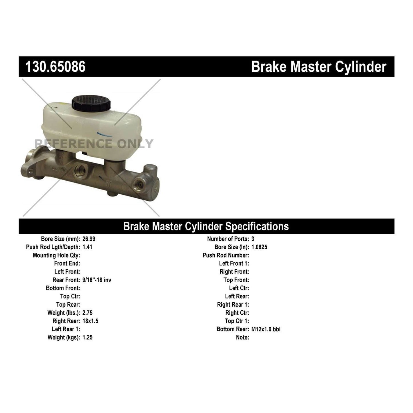 Centric Parts Brake Master Cylinder Premium 130.65086