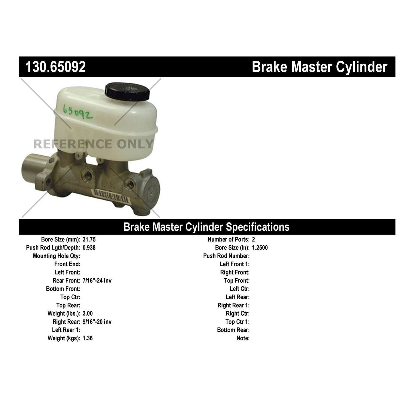 Centric Parts Brake Master Cylinder Premium for OEM fit 130.65092