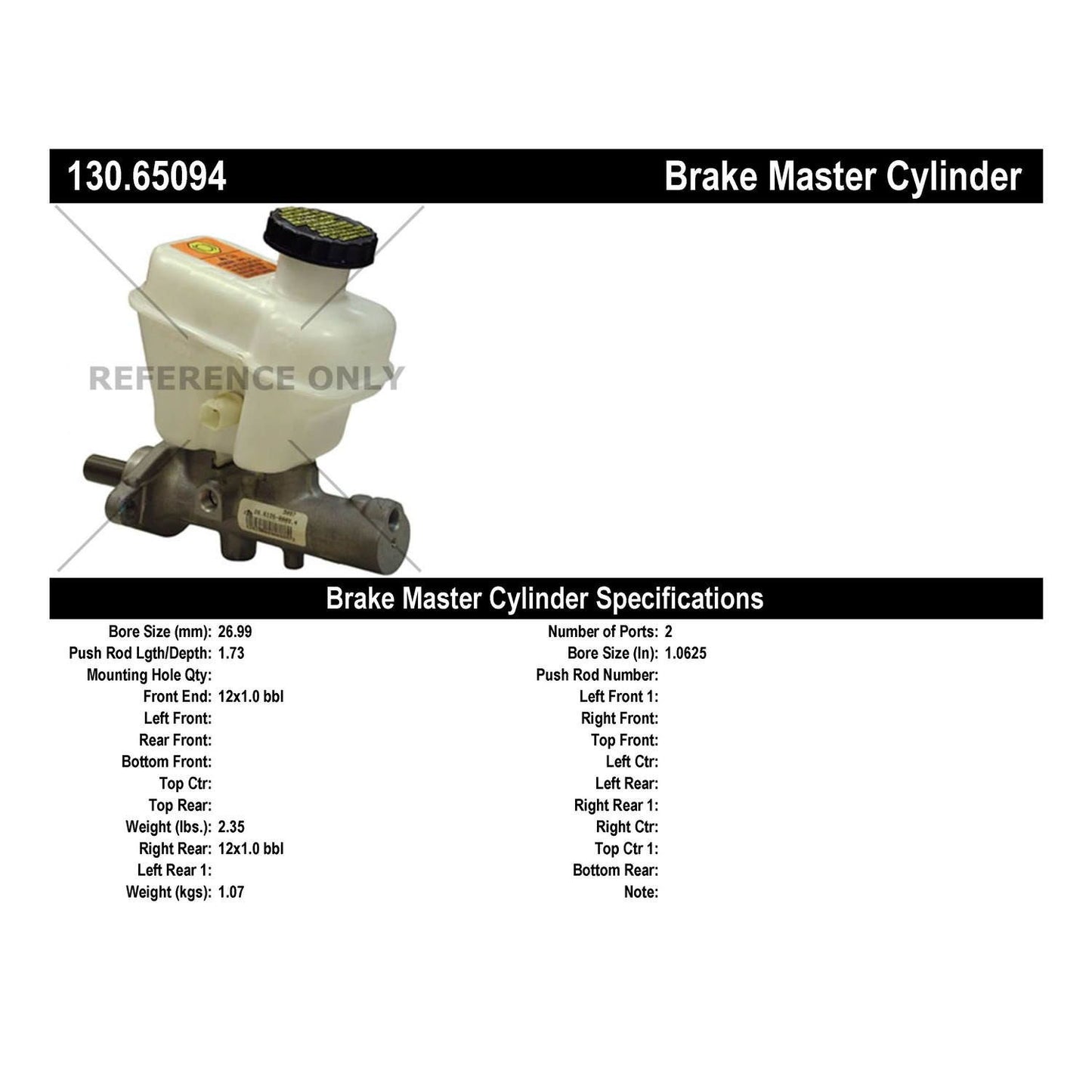 Centric Parts Brake Master Cylinder Premium 130.65094