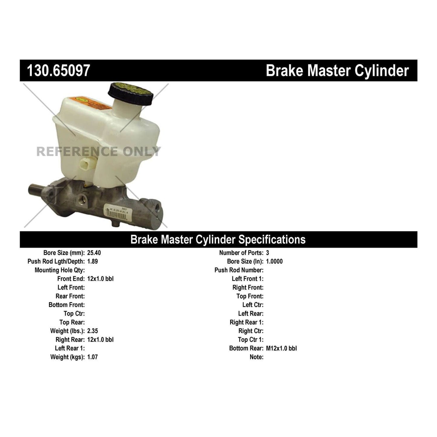 Centric Parts Brake Master Cylinder Premium for OEM fit 130.65097