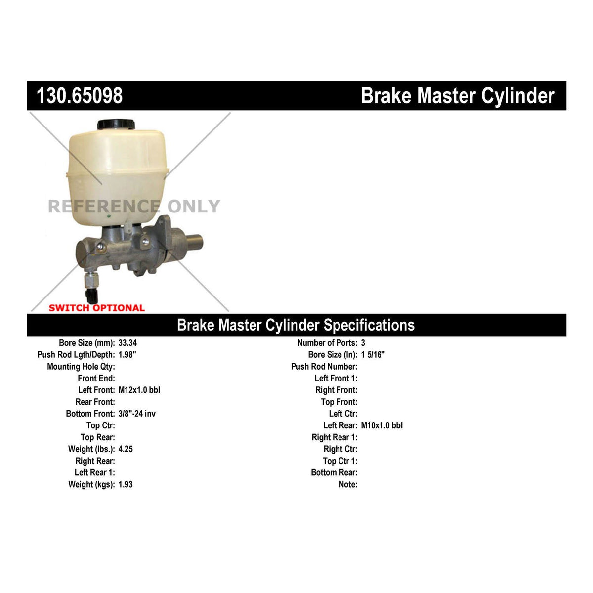 Centric Parts Brake Master Cylinder Premium 130.65098