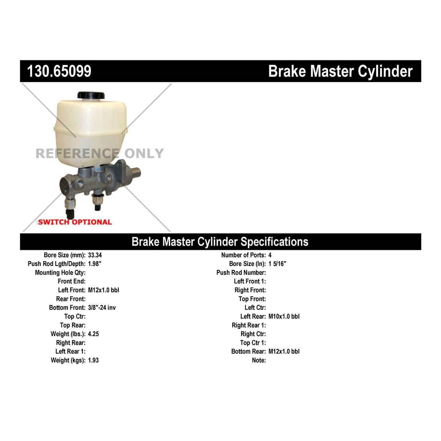 Centric Parts Brake Master Cylinder Premium 130.65099