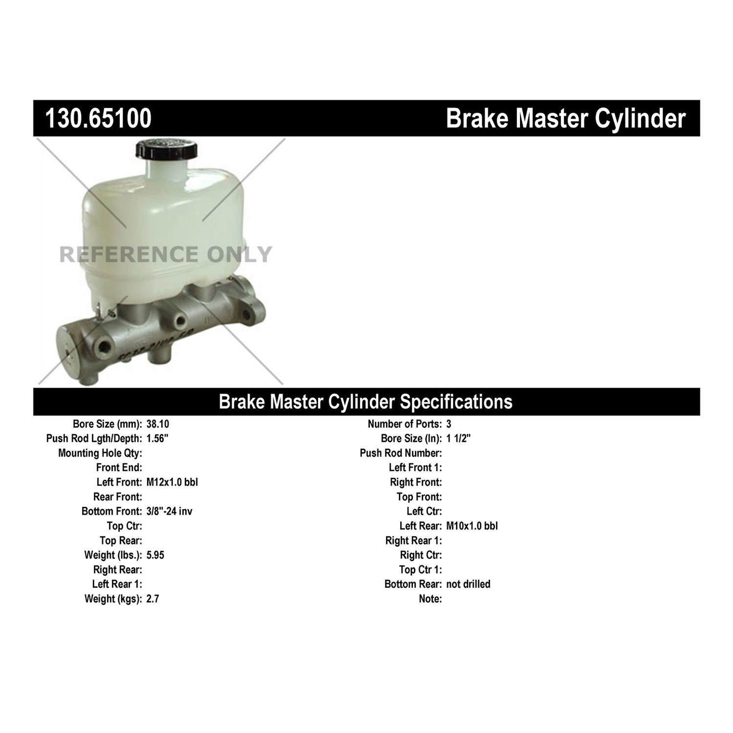 Centric Parts Brake Master Cylinder Premium 130.65100