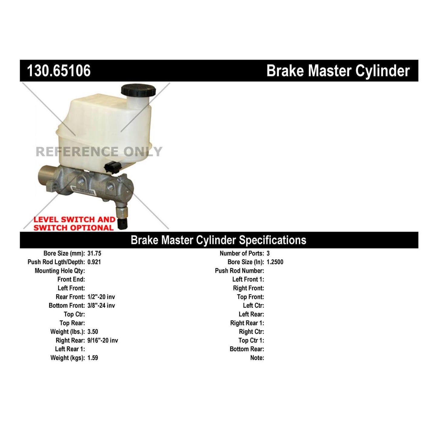 Centric Parts Premium Brake Master Cylinder 130.65106