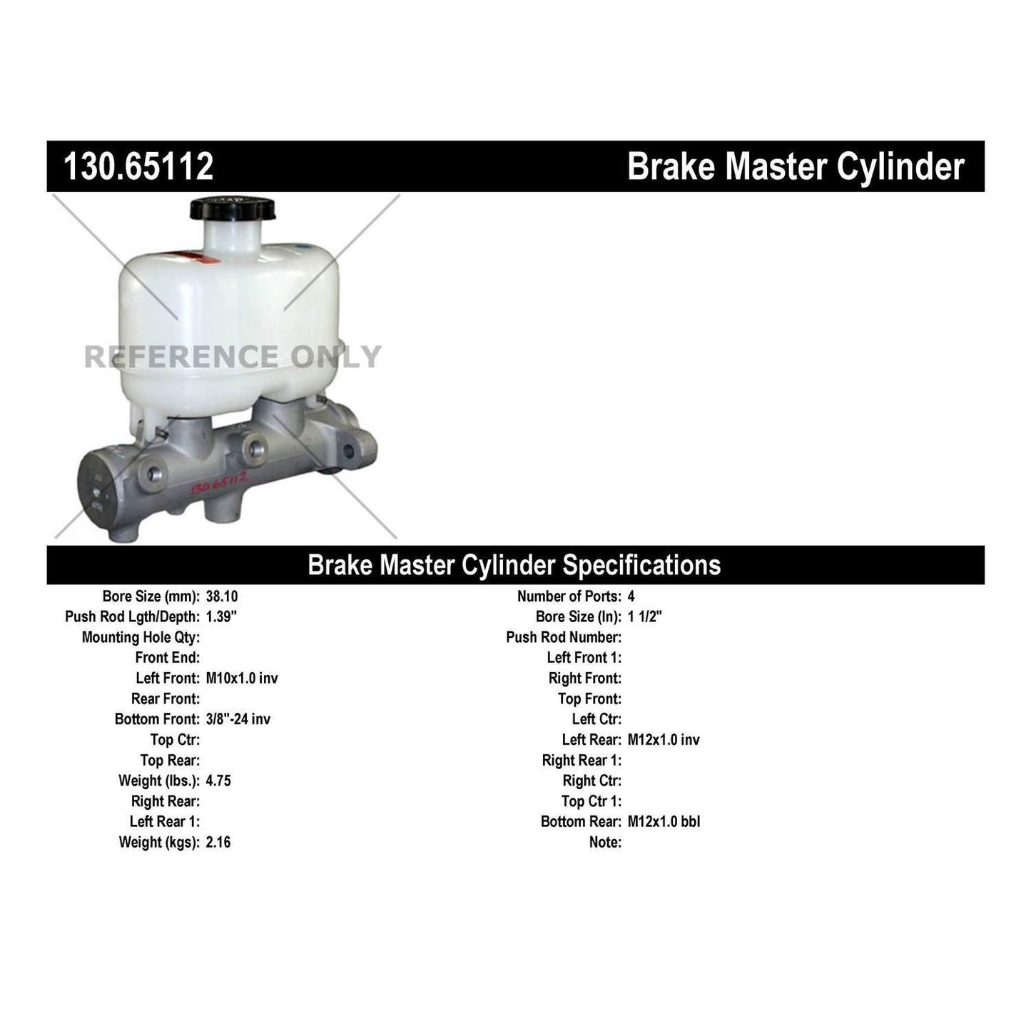 StopTech Premium Brake Master Cylinder 130.65112