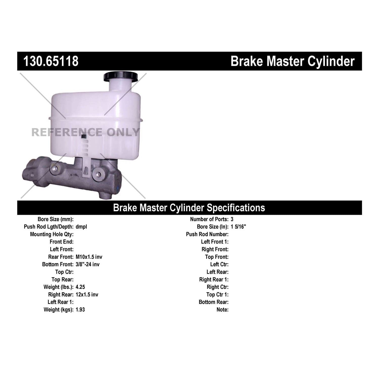 Centric Parts Premium Brake Master Cylinder 130.65118