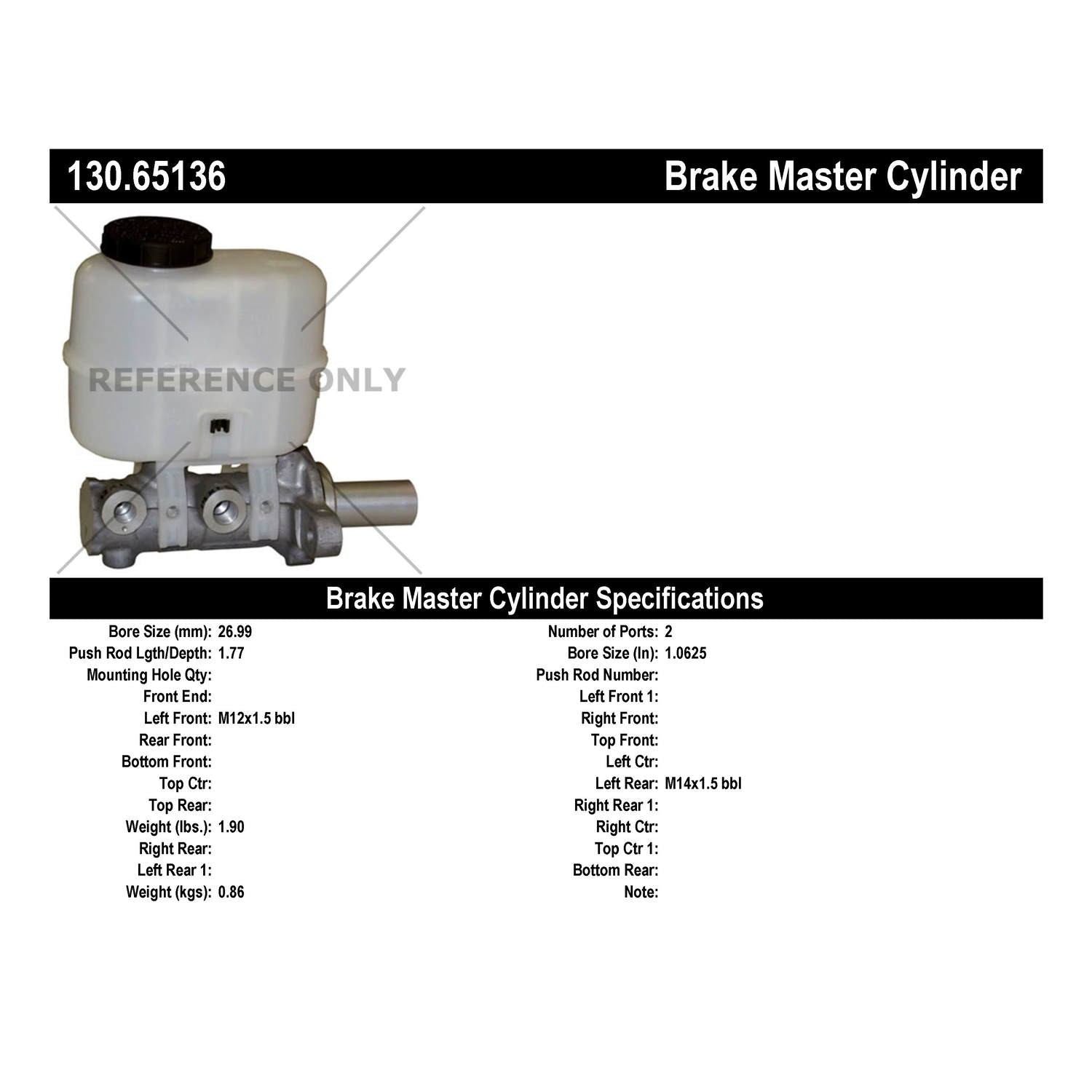 StopTech Premium Brake Master Cylinder 130.65136