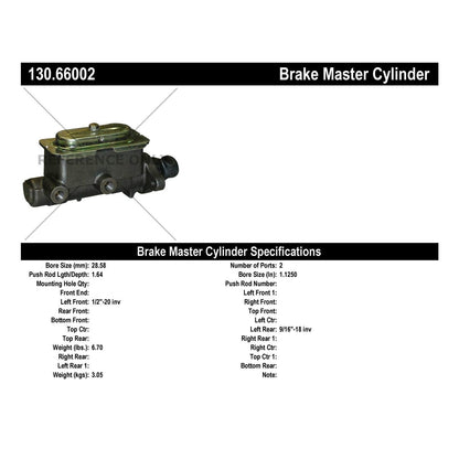 Centric Parts Premium Brake Master Cylinder for 1967-1970 Chevrolet C20/C30 Pickup, Suburban and GMC C Series 130.66002