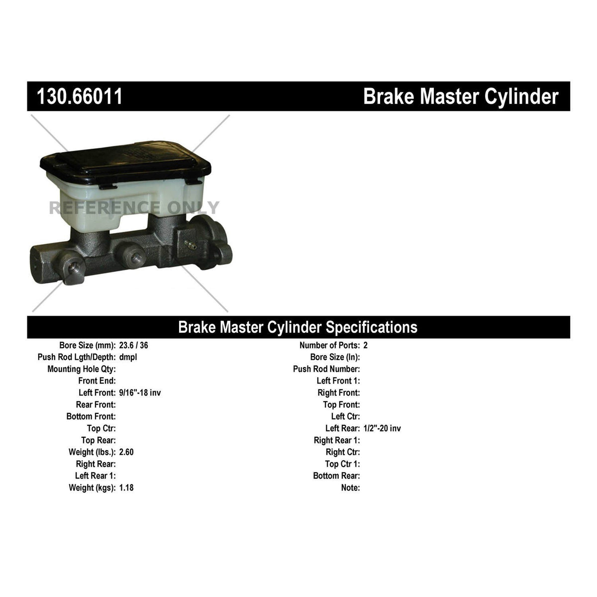 Centric Parts Premium Brake Master Cylinder 130.66011