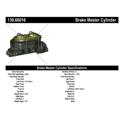 Centric Parts Brake Master Cylinder Premium with Reservoir for 1974-1980 Chevrolet G10/G20 130.66016