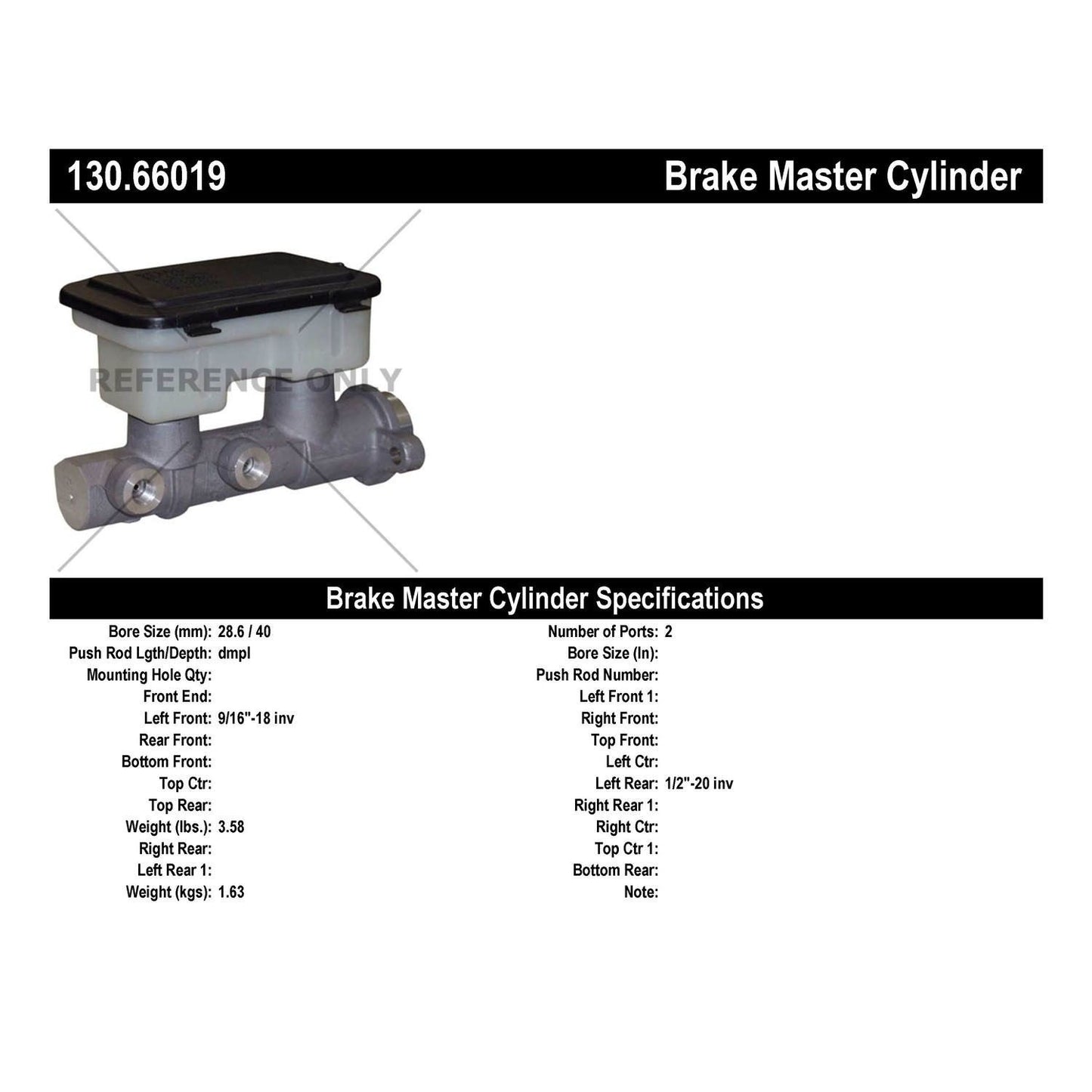 Centric Parts Premium Brake Master Cylinder 130.66019