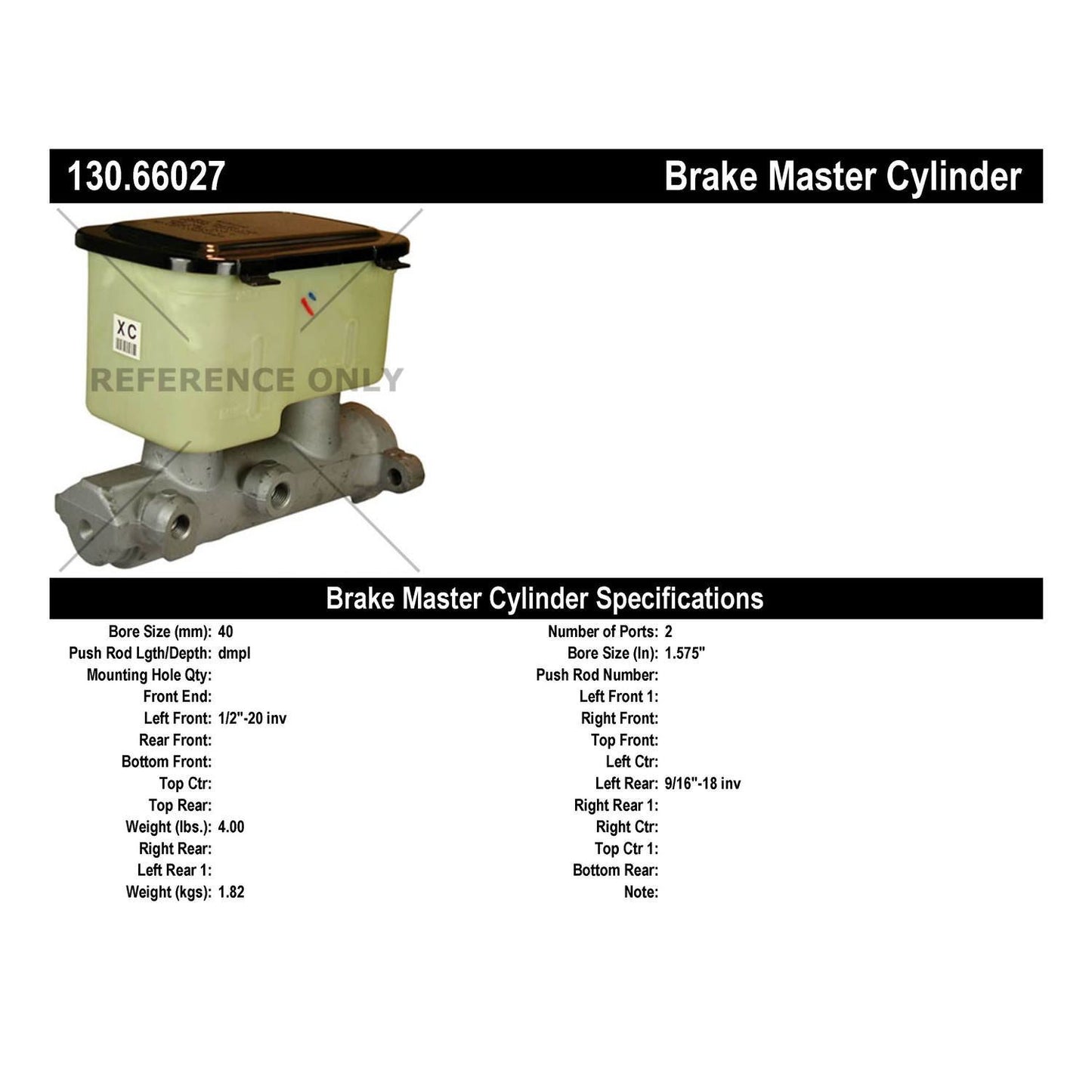 Centric Parts Premium Brake Master Cylinder for Chevrolet C3500HD 2002-1992, GMC C3500HD 2002-1992, Workhorse P30 2005-2000 130.66027
