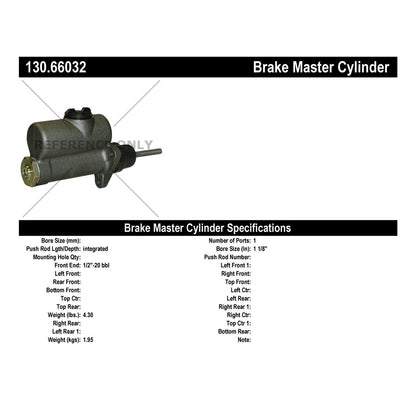 Centric Parts Premium Brake Master Cylinder with Reservoir for Chevrolet 3C 1959-1960 P20 Series 1966-1961 PM150 1955-1959 130.66032