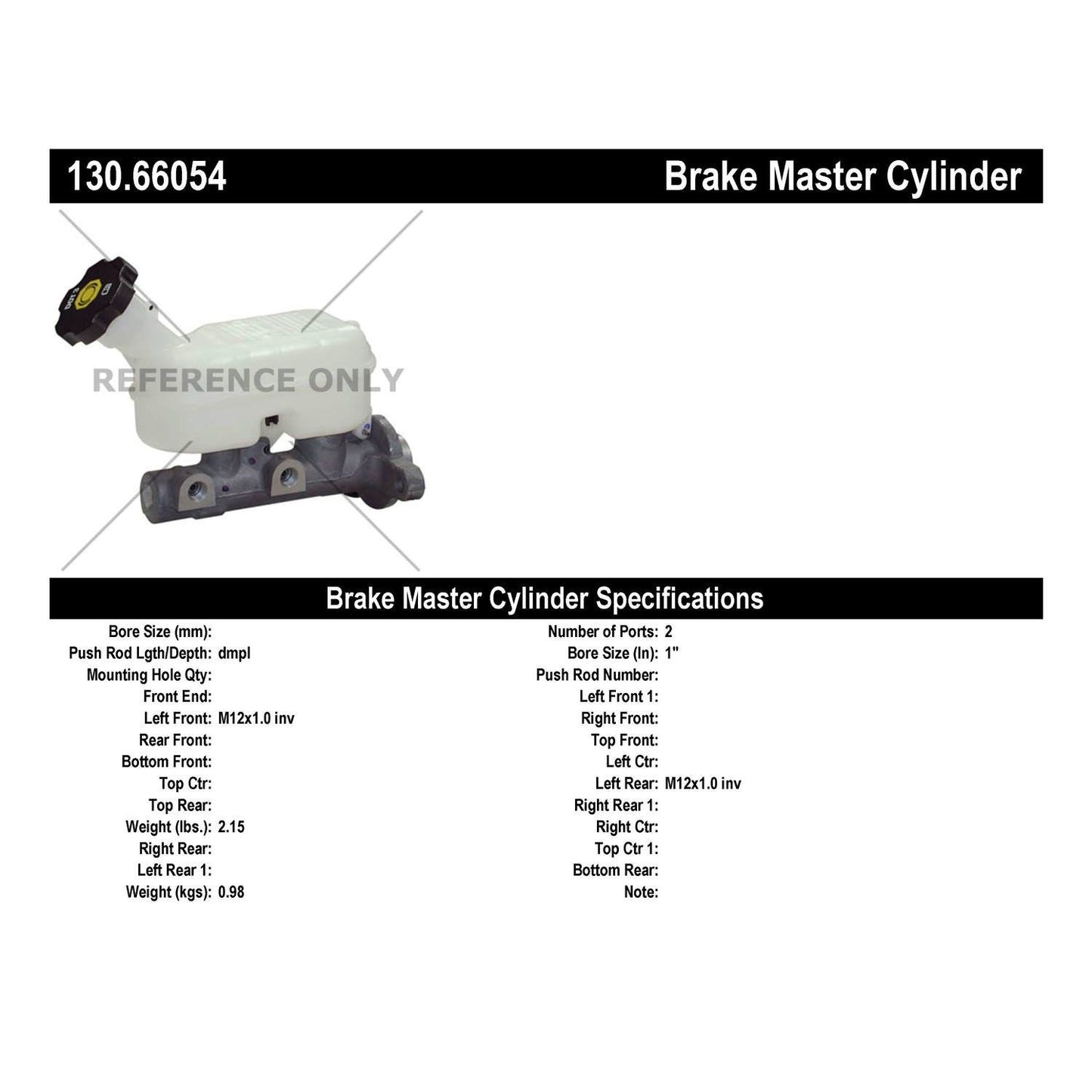 Centric Parts Brake Master Cylinder Premium for 2005-2009 Buick Terraza Chevrolet Uplander Pontiac Montana Saturn Relay 130.66054