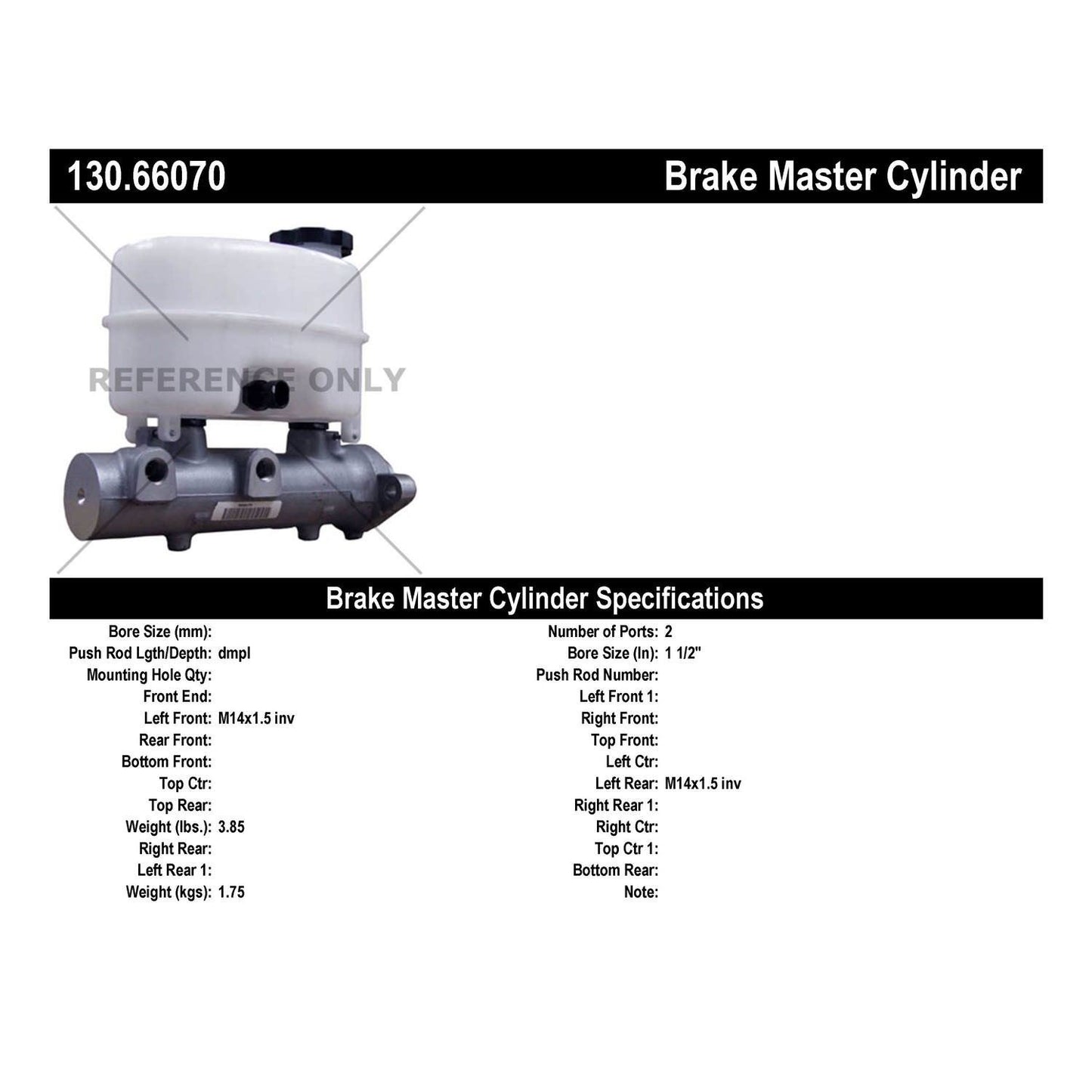 Centric Parts Brake Master Cylinder Premium for Chevrolet Express Silverado Suburban GMC Savana 2009‑2020 130.66070