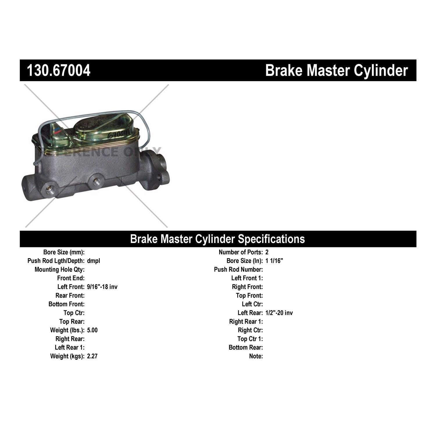 Centric Parts Premium Brake Master Cylinder 130.67004